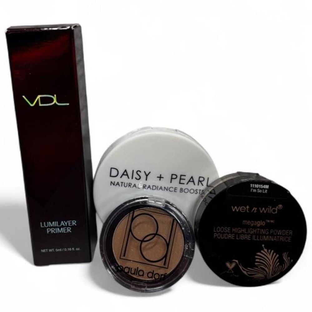 4-Piece Glow & Radiance Makeup Bundle Lot VDL, Seraphine Botanicals, Paula Dorf